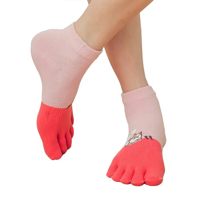 Women Cotton Anti-Odor & Bacterial Toes Socks - cat printed
